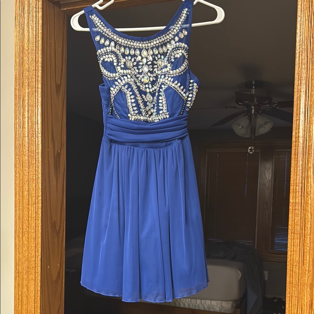 Elegant Blue Embellished Dress